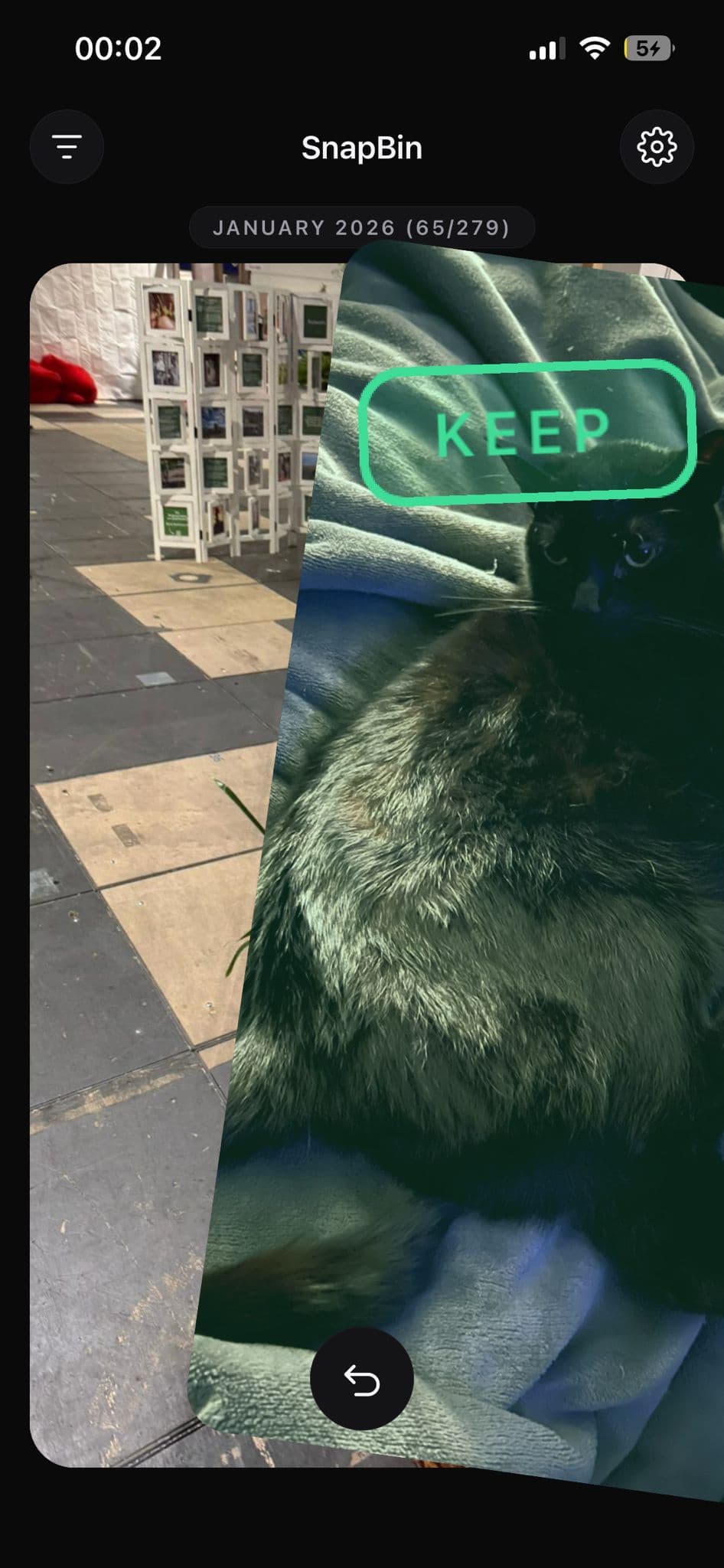 SnapBin swipe session screenshot